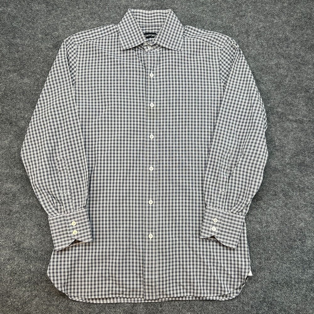 Tom Ford Plaid Button Up Shirt Made In Italy 41 16 Gray & White Long Sleeve